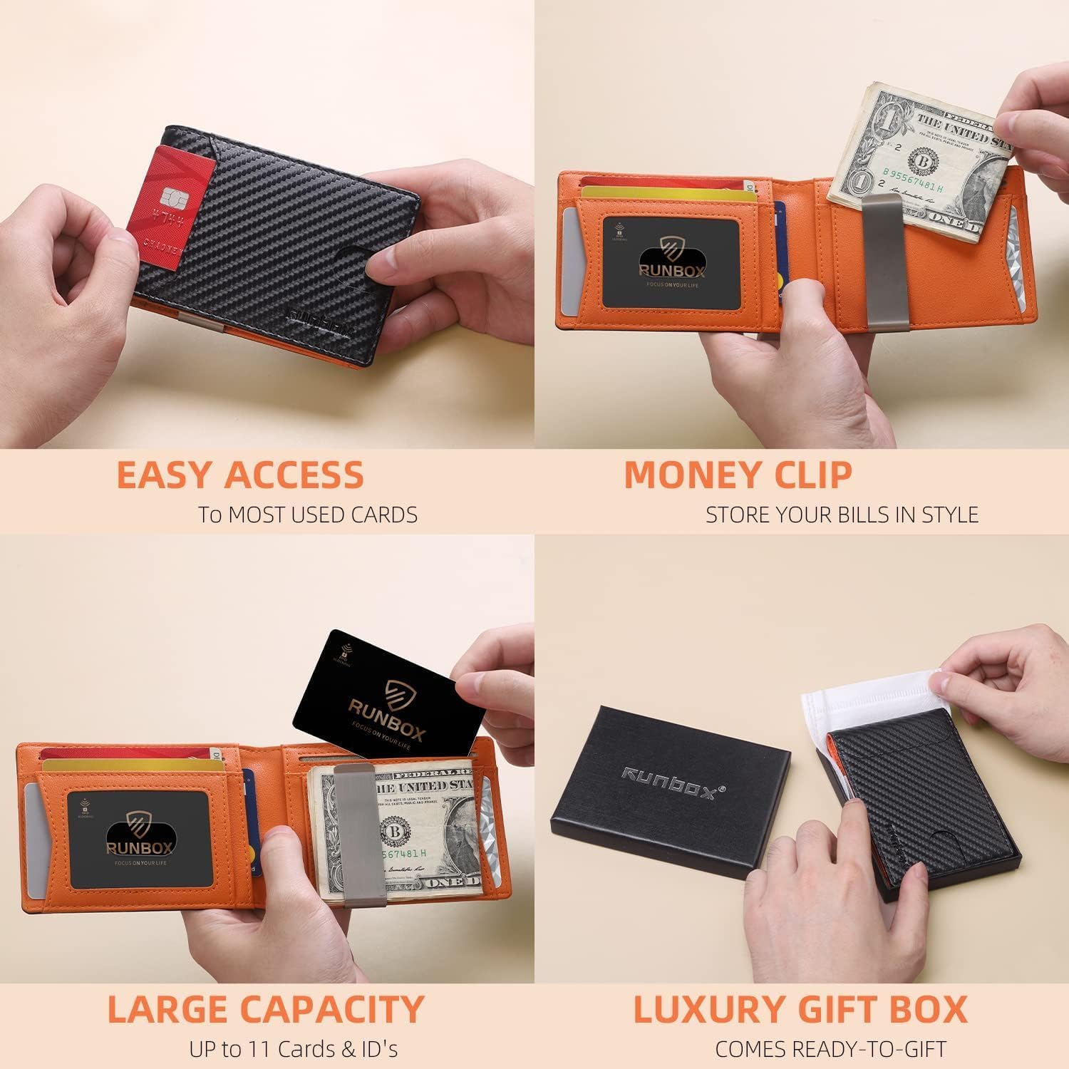Detalle de RUNBOX Slim Wallets for Men RFID 13.56 MHz