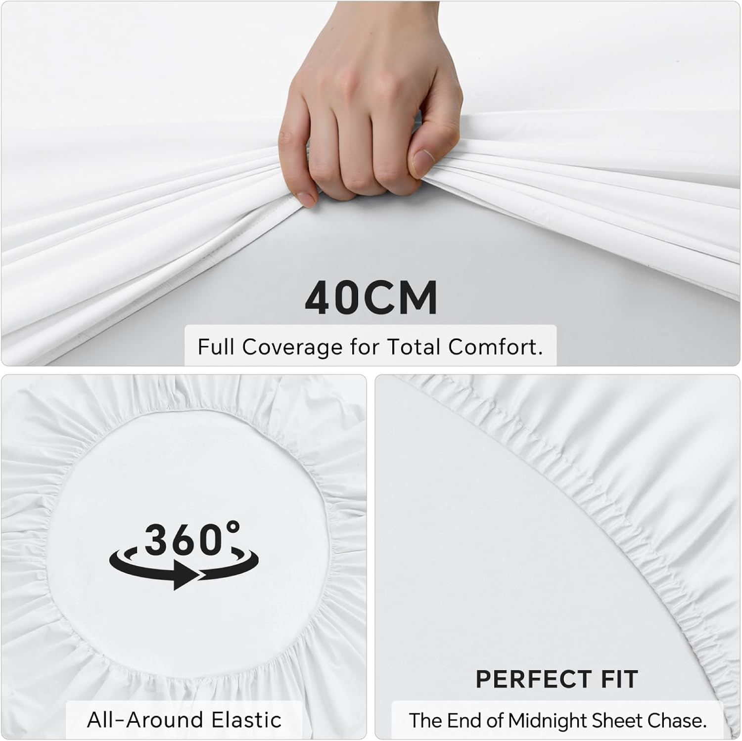 Detalle de BEDELITE King Fitted Sheet in White (150x200cm) with Extra Deep Pocket