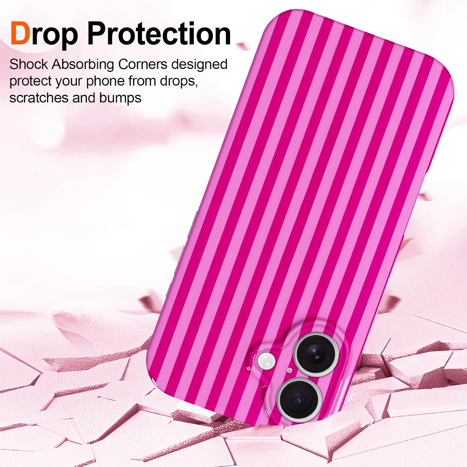 Detalle 2 de Hython iPhone 16 Plus Case, Hot Pink Striped Slim Soft TPU Cover