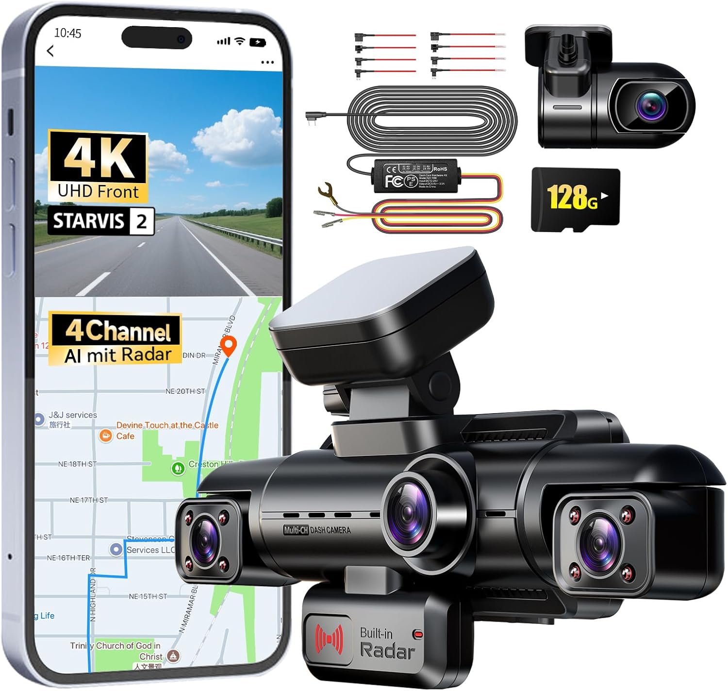 Detalle de Hupejos N500 4K 4‑Channel Dash Cam