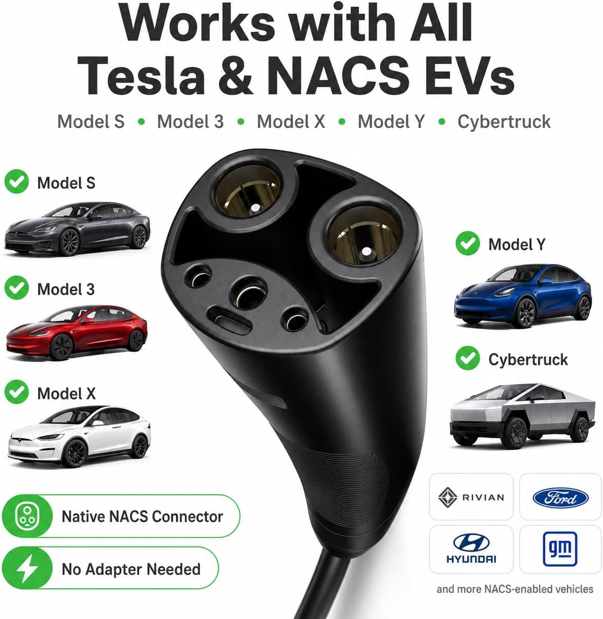Detalle de Autel Level 2 Home Smart EV Charger (NACS) with 25-Foot Cable — Up to 50Amp, Hardwired 240V