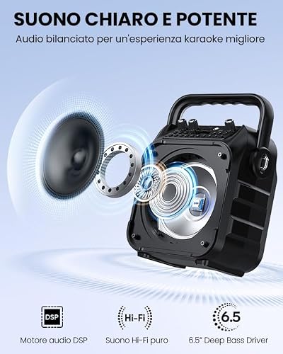 Detalle de Wowstar Karaoke: Altoparlante Portatile Bluetooth 15 W con 2 Microfoni Wireless e LED per feste