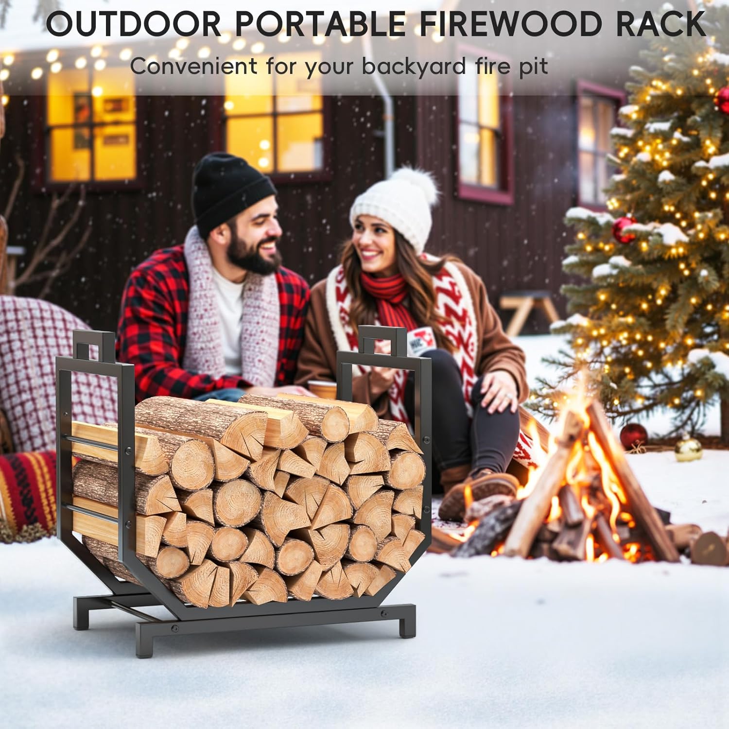 Thumbnail 6 de ZIPEEU Metal Firewood Log Holder for Fireside 16.92x21x13 in