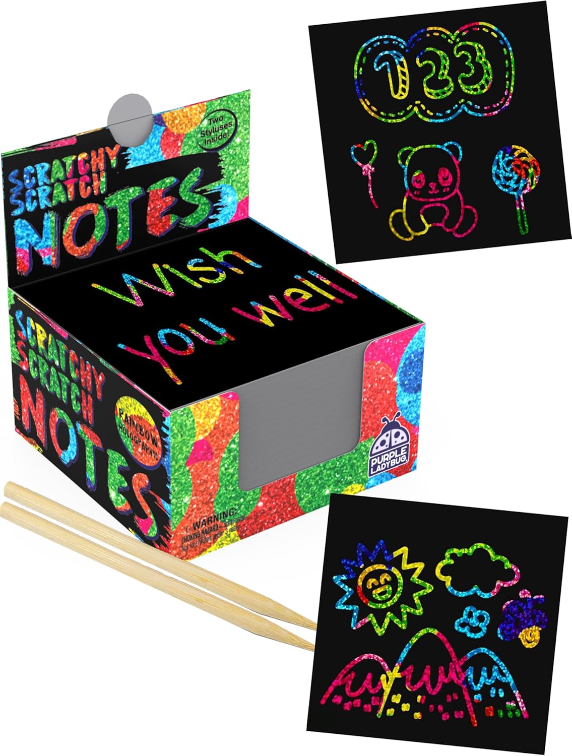 Detalle de Purple Ladybug Rainbow Holographic Scratch Art Notes (150 Sheets) with 2 Stylus Pens