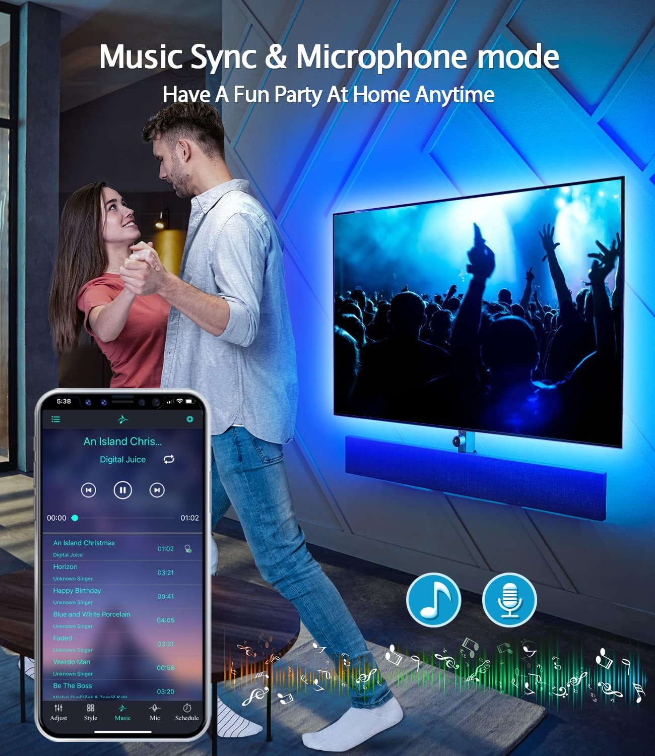 Thumbnail 3 de Daymeet TV LED Light Strip (4M) with RGB backlight, remote & music sync for 55–75 inch TVs