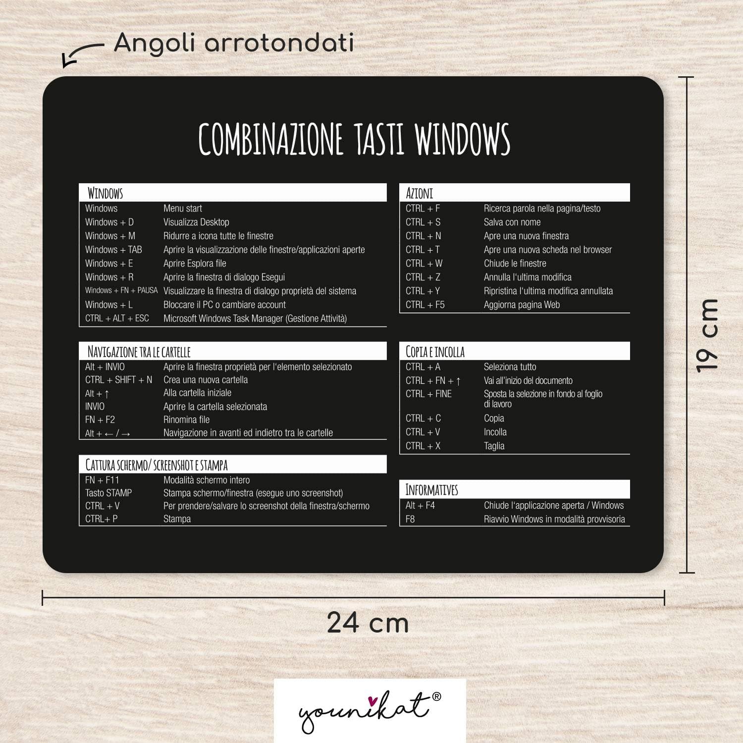 Thumbnail 1 de Tappetino per mouse con scorciatoie da tastiera in italiano 24 x 19 cm antiscivolo