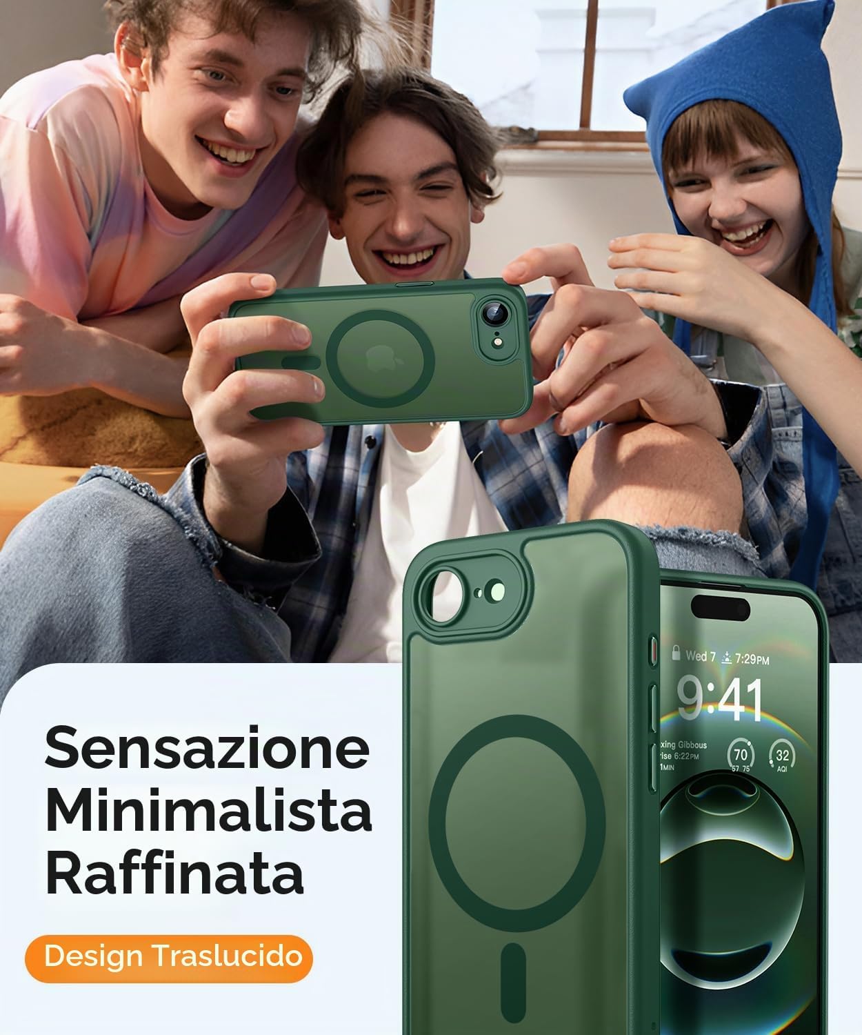 Thumbnail 6 de CANSHN Magnetica Cover per iPhone 16e / 17e (6.1") – Protezione completa della fotocamera, design opaco traslucido verde profondo
