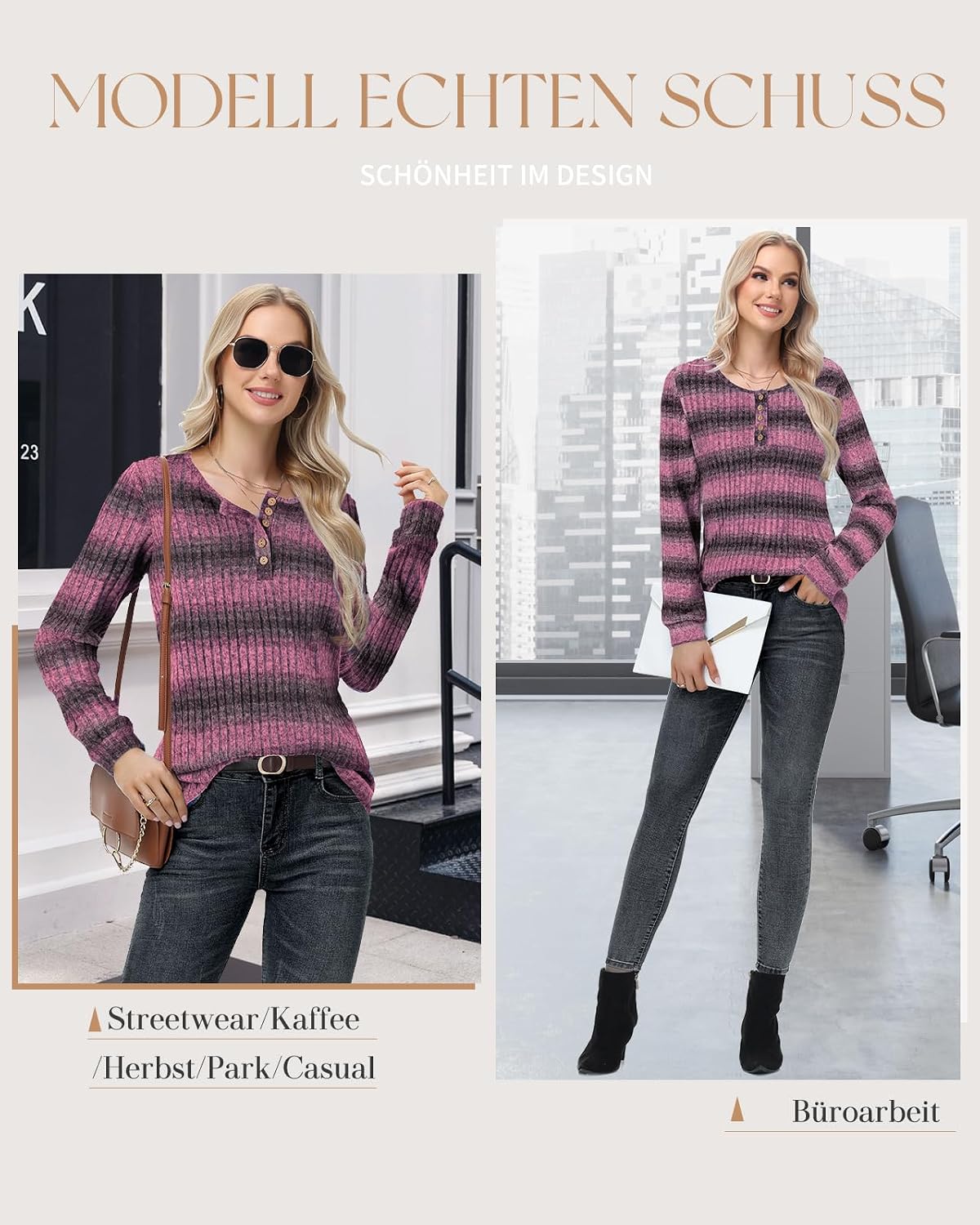 Detalle de Leichter Strickpullover Henley mit Knöpfen