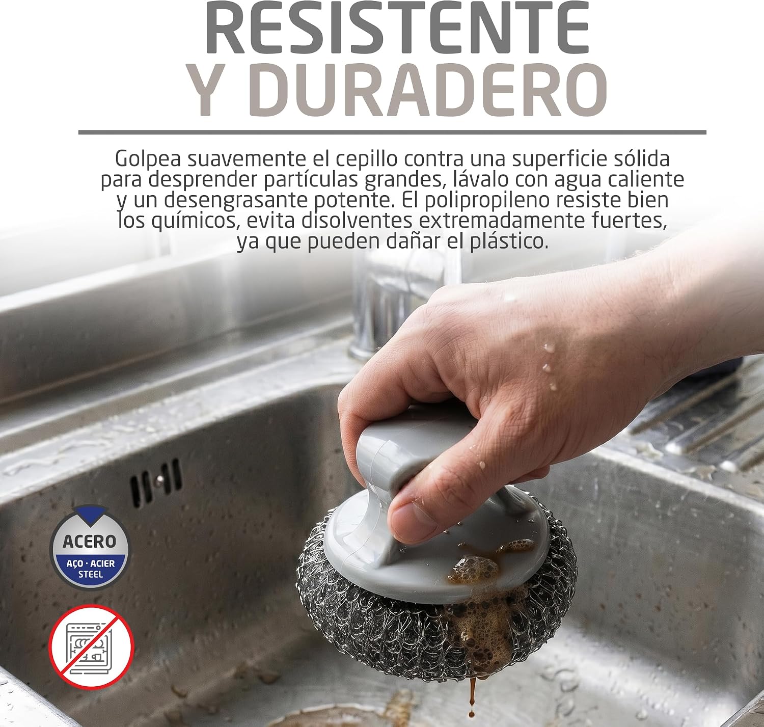 Detalle de Amig AM19 Spazzola per la pulizia della griglia rotonda – Acciaio inox 410, manico in PP