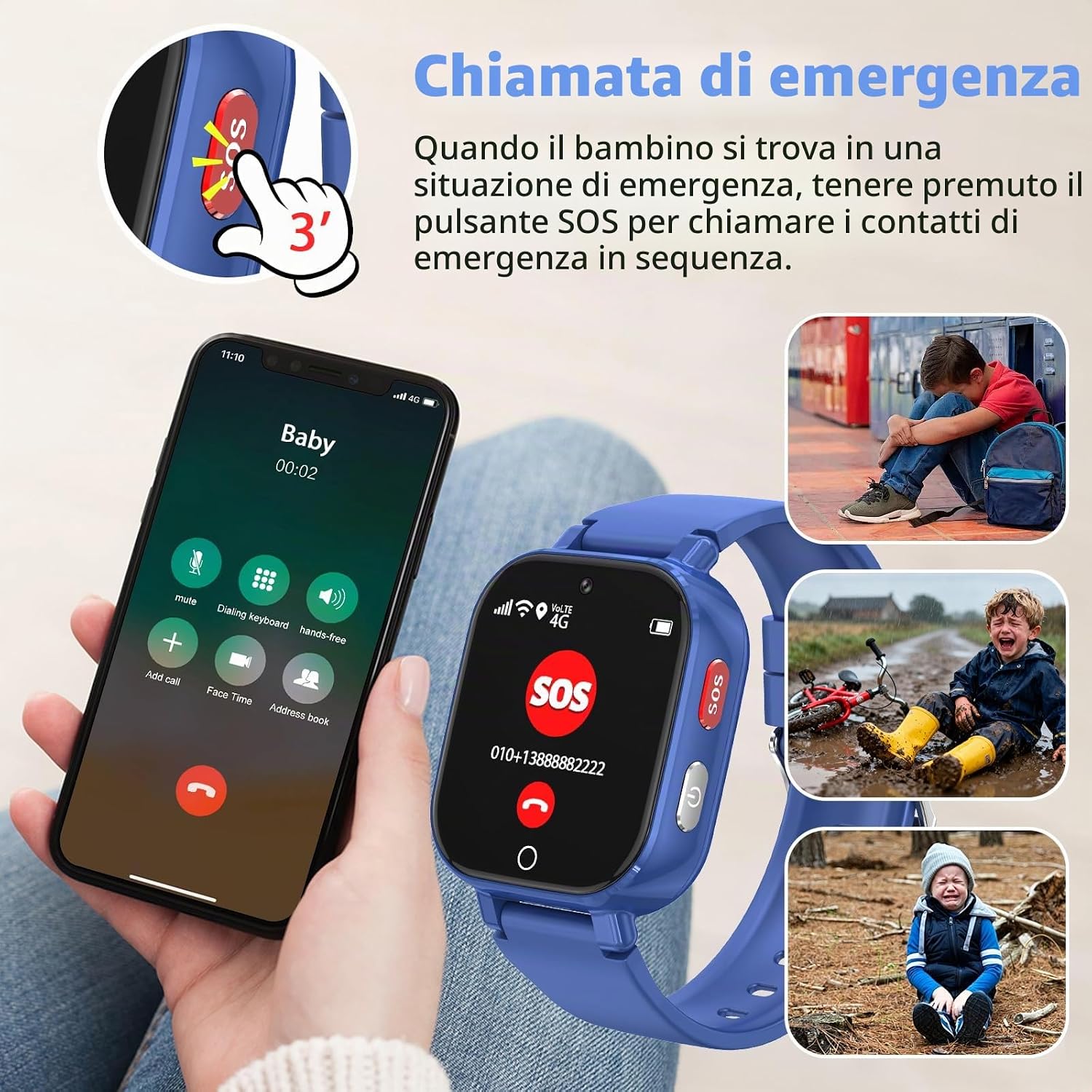 Thumbnail 4 de Smartwatch Bambini 4G con Videochiamata e GPS (Navy) – Regalo ideale per bambini dai 4 ai 12 anni