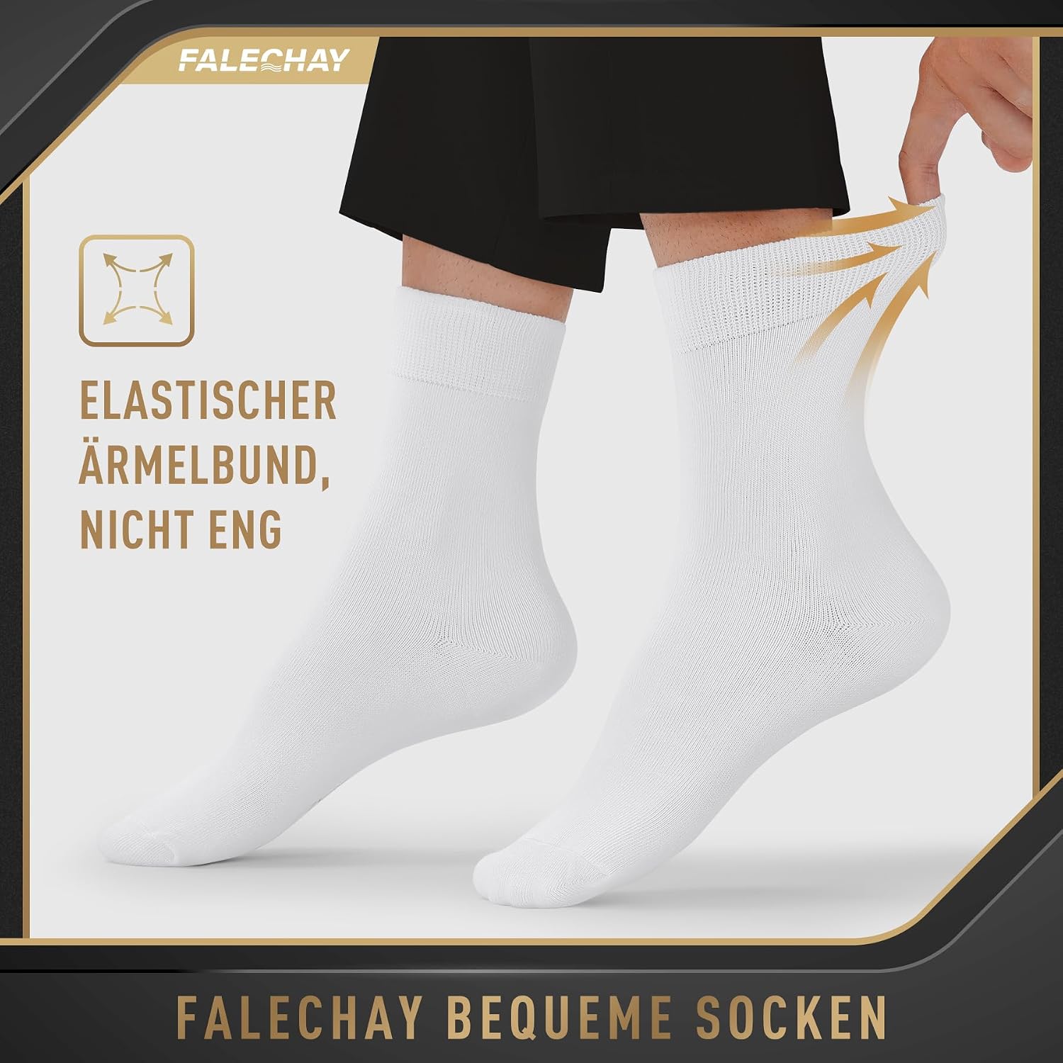 Thumbnail 4 de Falechay Herren Socken 12 Paar Sportsocken Classic Schwarz – Atmungsaktiv, Baumwolle