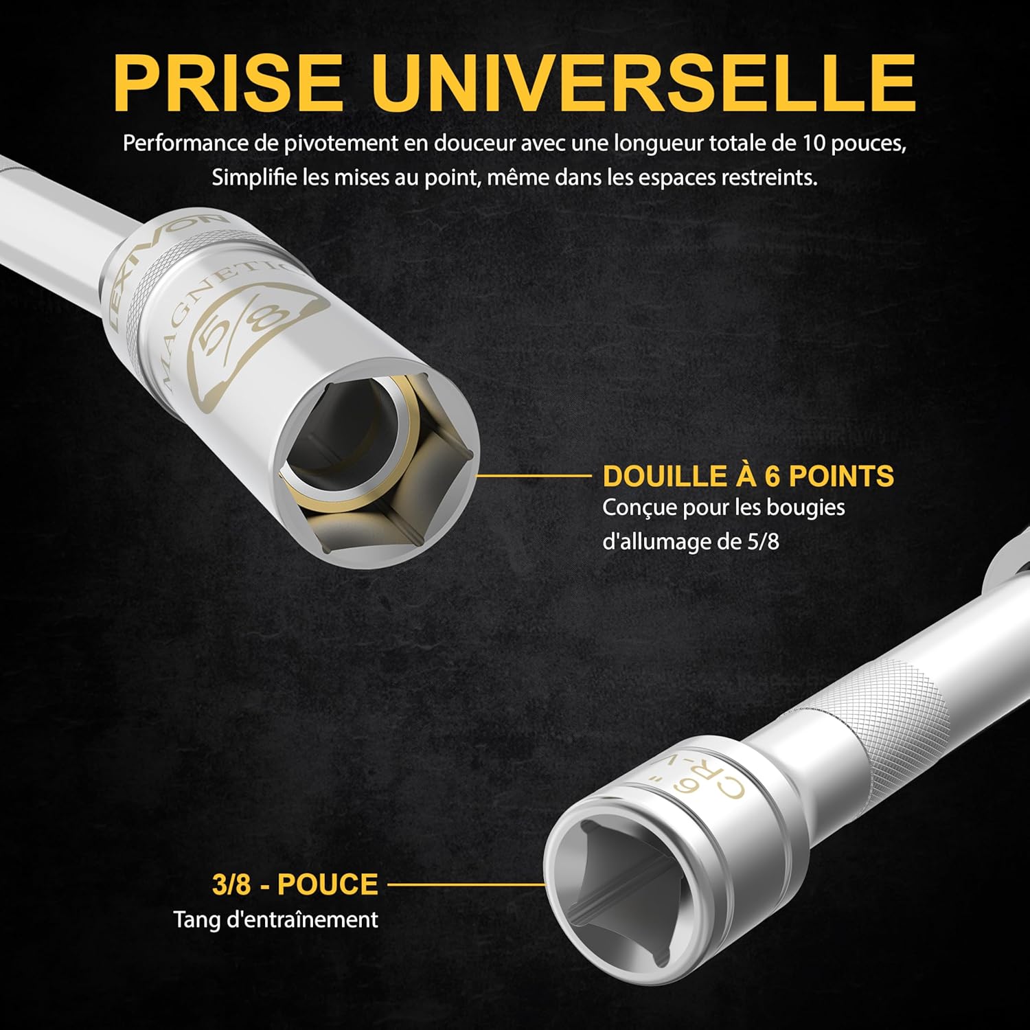 Thumbnail 5 de LEXIVON Clé à Bougie LX-122, Douille 16 mm, Longueur 25 cm – extraction magnétique pivotante pour voitures et motos
