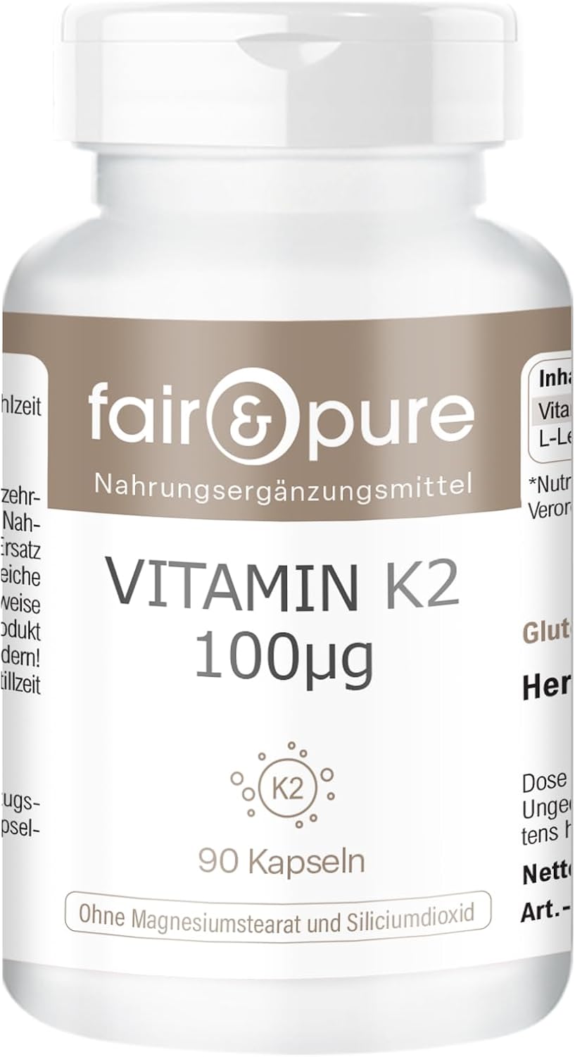 Detalle de Fair & Pure Vitamin K2 100 µg – vegane MK-7 Nahrungsergänzung, 90 Kapseln, hergestellt in Deutschland