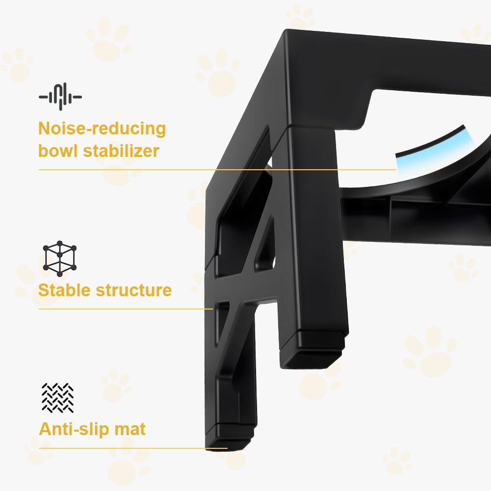 Detalle de AUYAO Gamelle Surélevée pour Chien – 5 hauteurs réglables avec 2 Bols en Acier Inoxydable (1100 ml) et Bol Slow Food (800 ml) – Support antidérapant