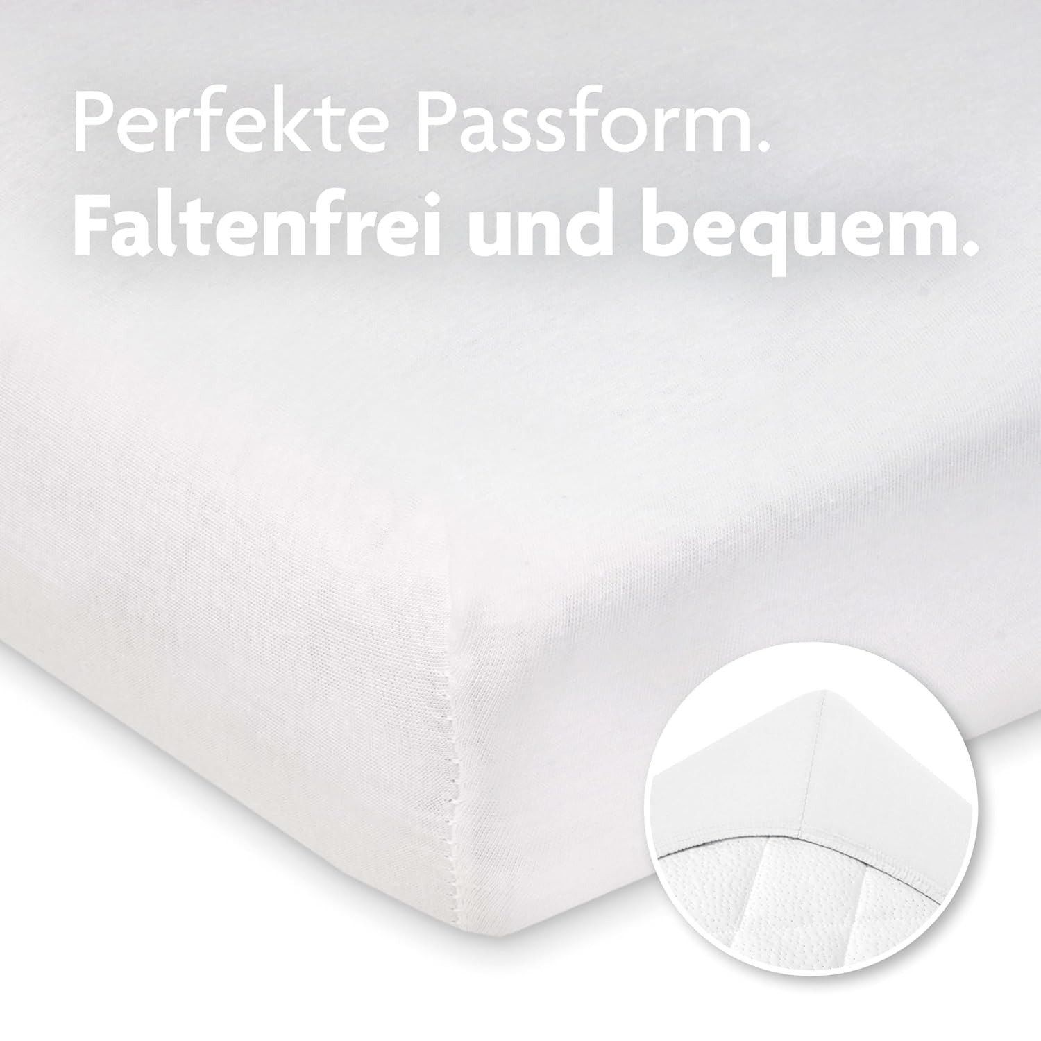 Detalle de Julius Zöllner Jersey Spannbettlaken für Baby- & Kinderbett 60x120 cm / 70x140 cm, 2er Pack, 100% Jersey-Baumwolle, OEKO-TEX Standard 100