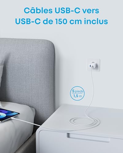 Detalle de Anker Chargeur Rapide USB C 20W – Charge rapide et double port, compact et sûr