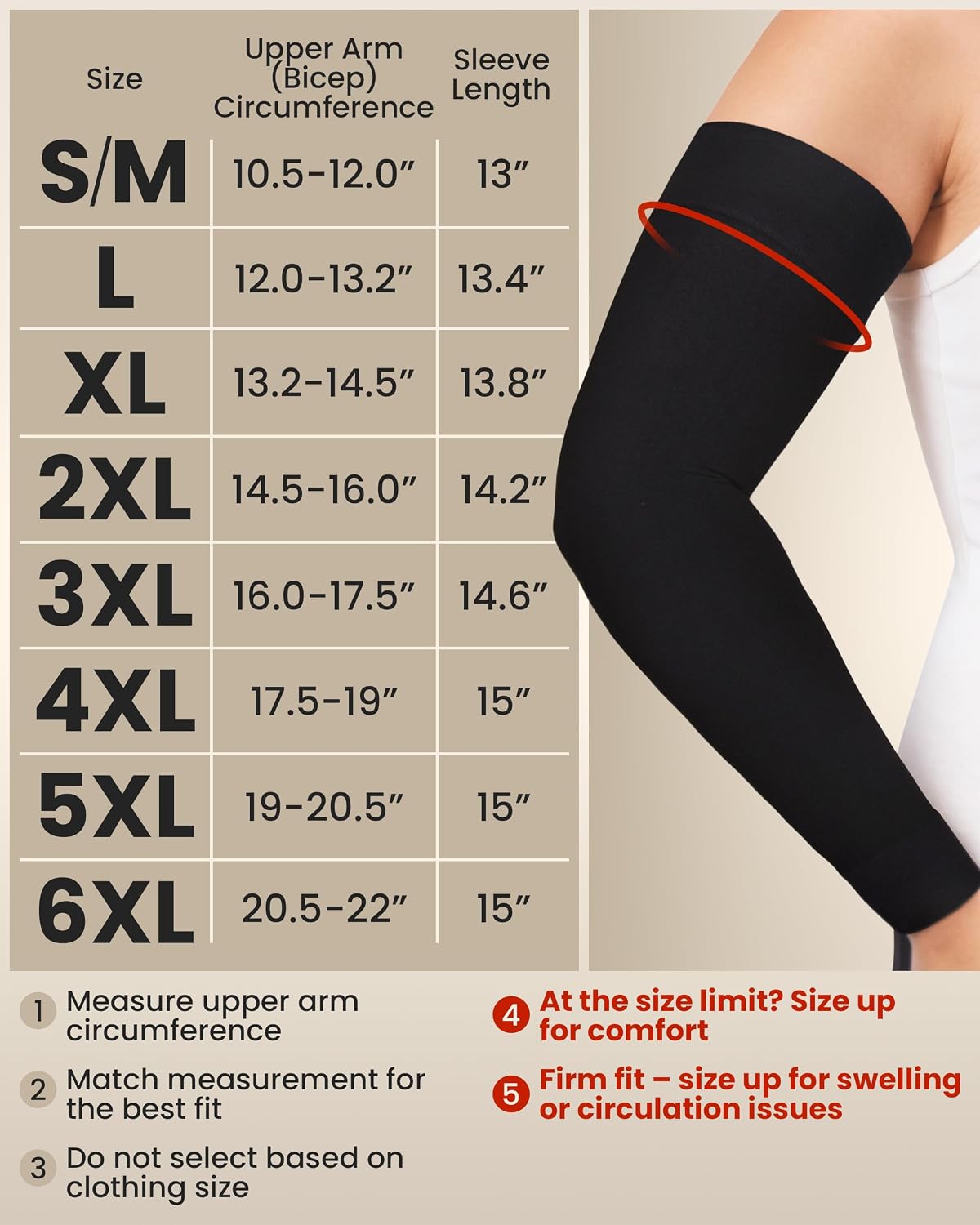 Detalle 2 de KEMFORD Lymphedema Compression Arm Sleeves for Women, 15–20 mmHg, UPF 50+