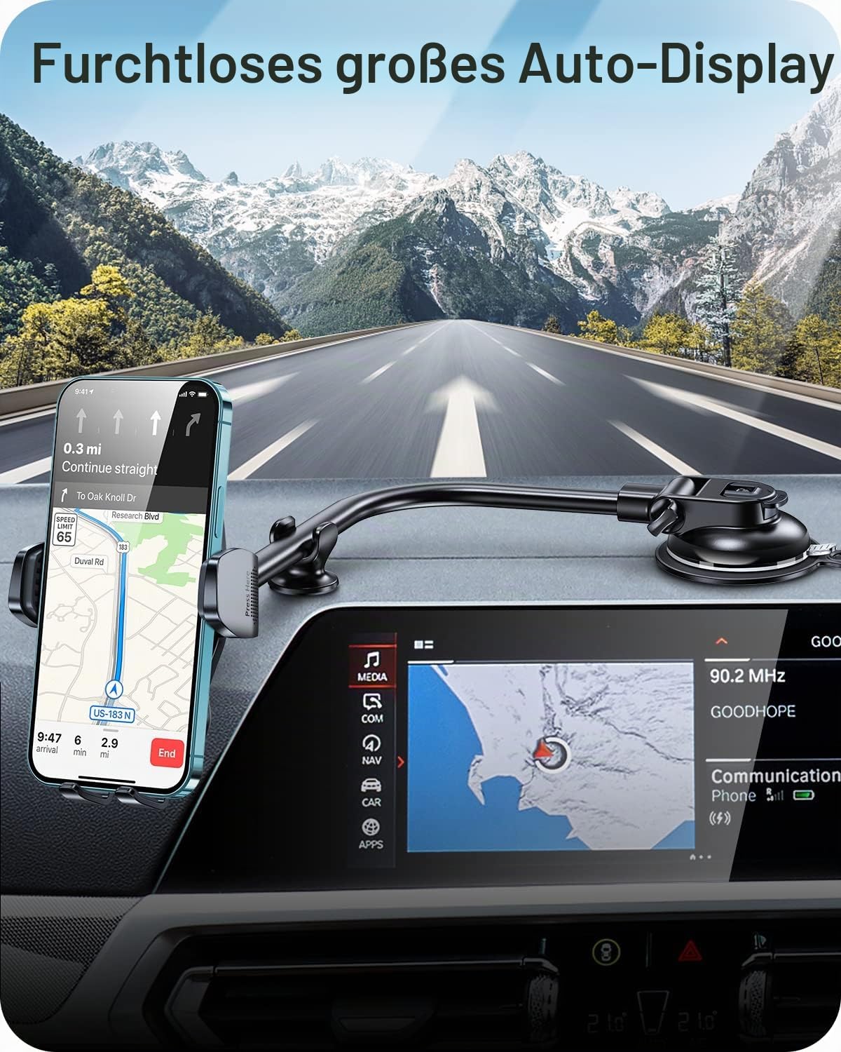 Thumbnail 5 de APPS2Car Universal Auto-Halterung mit Saugnapf und 33 cm Schwanenhals (360°) für Smartphone