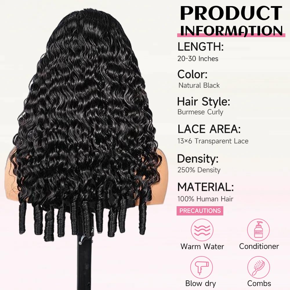 Thumbnail 1 de Lannaax Burmese Curly Wig (13x6 Lace Front) 20 Inch Virgin Remy Human Hair, 250% Density HD Lace