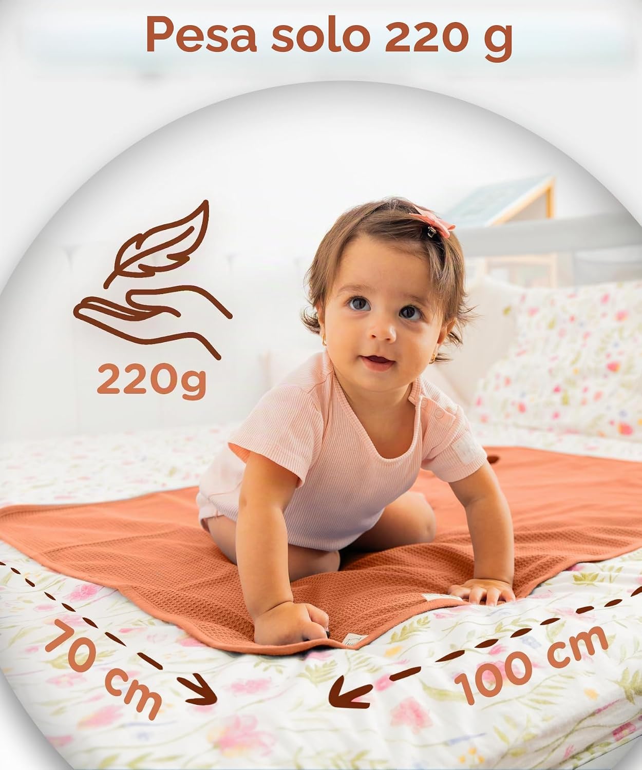 Detalle de Jubi Coperta Neonato Estiva 70x100 cm in Cotone – Morbidezza e Traspirabilità per Carrozzina, Lettino e Passeggino (Marrone Ruggine)