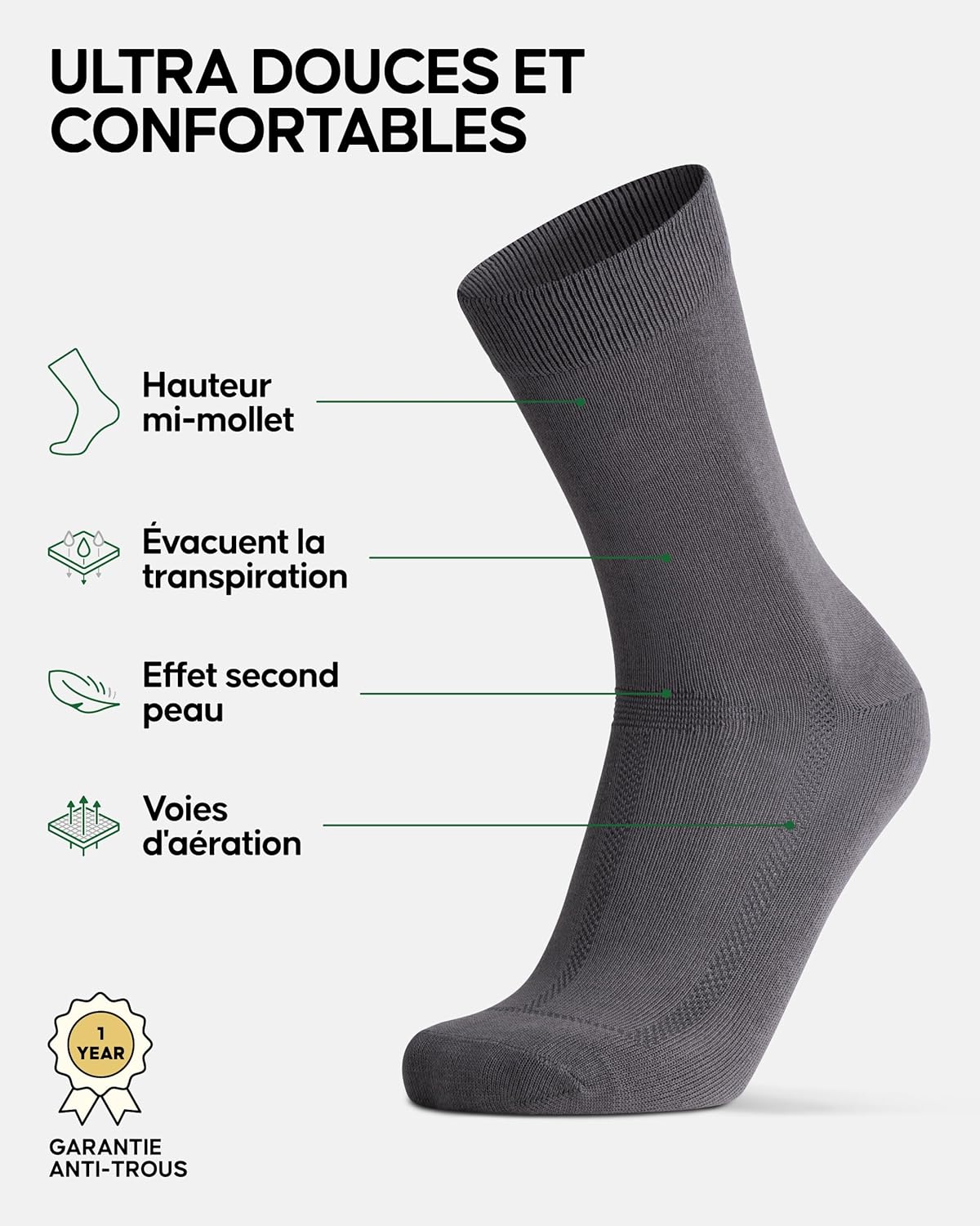 Thumbnail 1 de DANISH ENDURANCE Chaussettes en Bambou – Lot de 6, unisexe, anti-transpiration et confort pour l’été