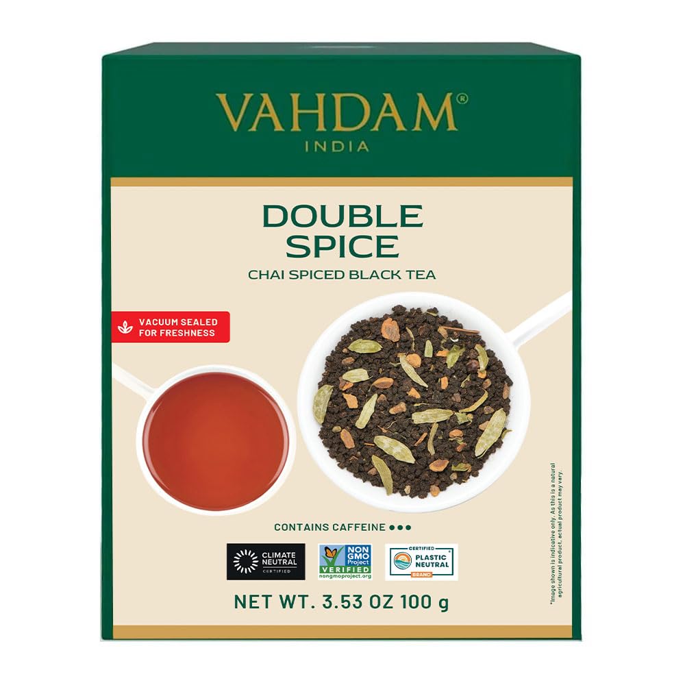 Detalle de VAHDAM Double Spice Chai Tee (100 g) – kräftiger Masala-Chai mit Schwarzem Tee und doppelter Gewürzmischung