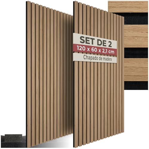 Detalle de tectake Paneles de Pared Decorativos MDF con Chapa de Madera Real (2 paneles 60 x 120 cm) – Insonorización y Estilo