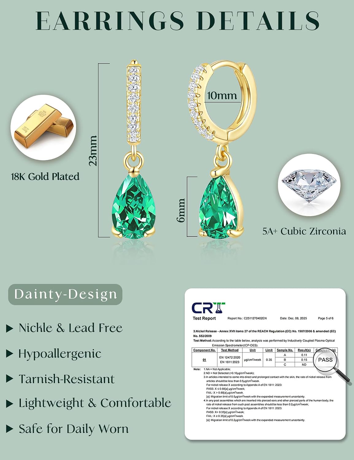 Detalle 2 de ZNBOH Ohrringe Gold 18K mit Geburtsstein