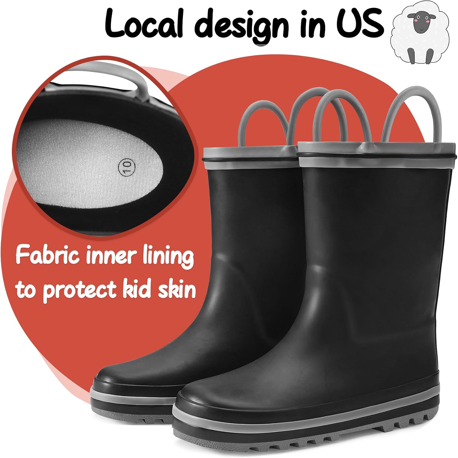 Detalle 2 de K KomForme Kids Rain Boots: Waterproof Printed Rubber Boots with Handles