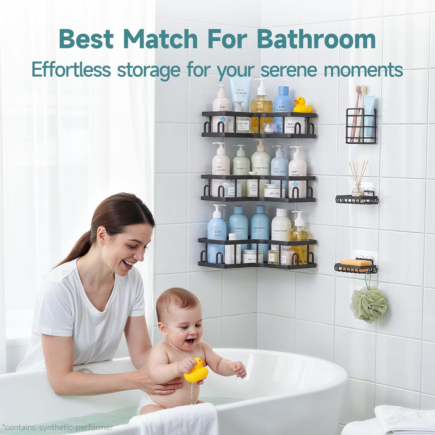 Thumbnail 5 de Veken Large-Capacity Corner Shower Caddy 6-Pack, Black, No-Drill Adhesive