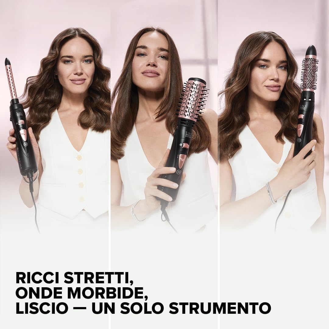 Detalle de Bellissima Imetec GH30 1000: Spazzola ad Aria Calda 5 in 1 per Capelli Lisci, Mossi e Ricci