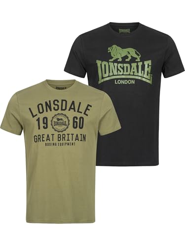 Detalle 2 de Camiseta Lonsdale Bangor Double Pack para hombre – Black/Olive (tallas variadas)