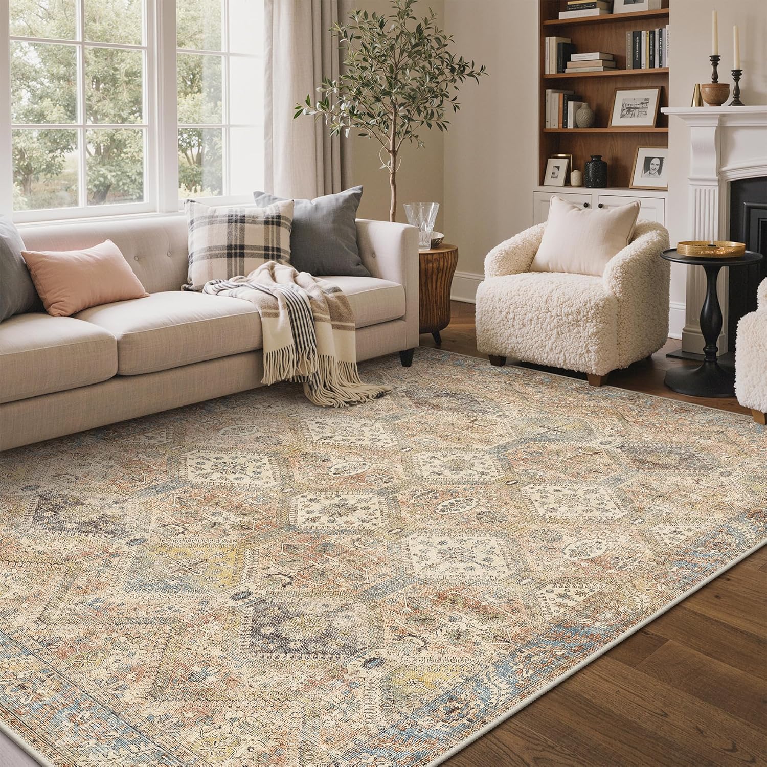 Thumbnail 2 de GENIMO 8x10 Area Rug — Non-Slip, Machine Washable Vintage Boho Rug in Warm Brown