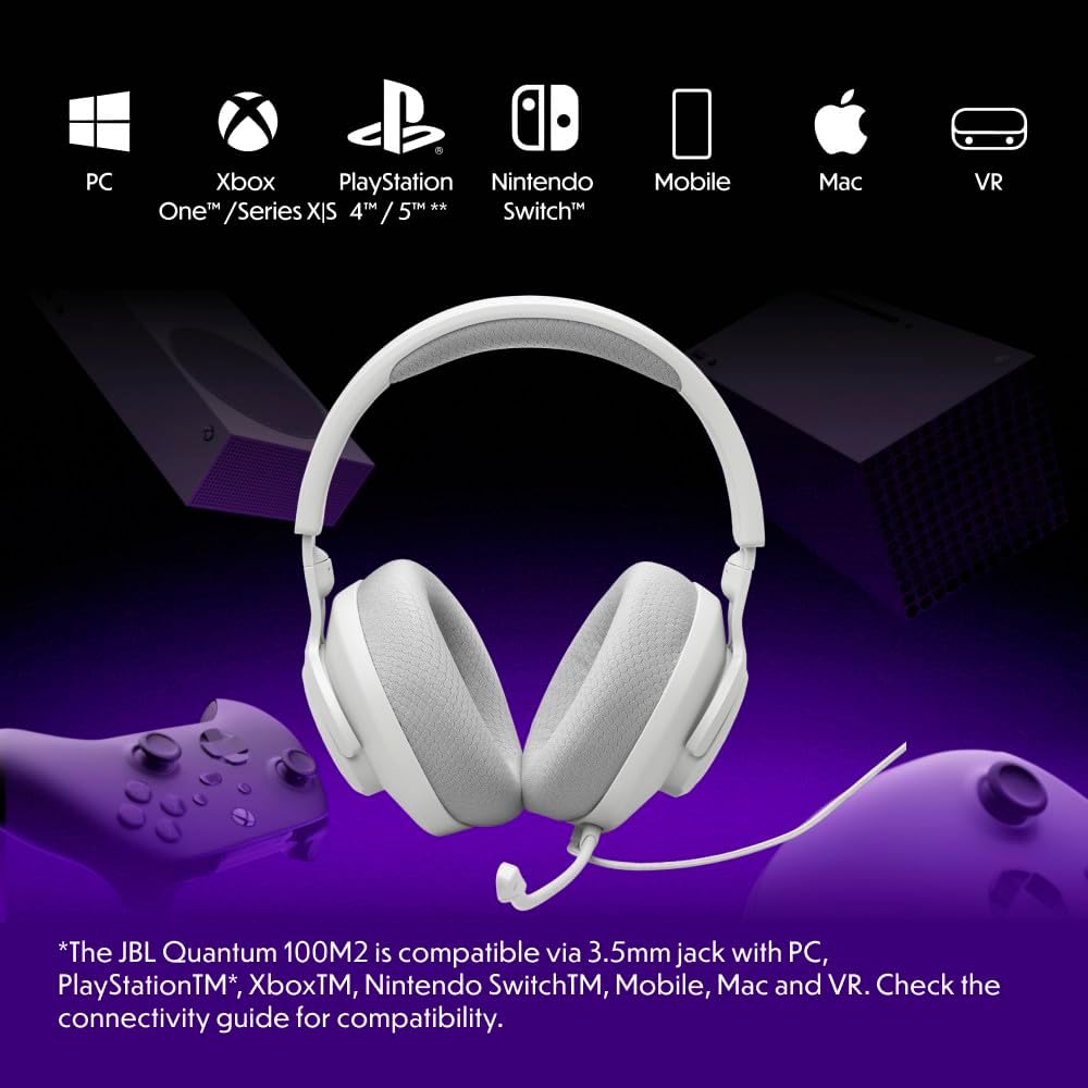 Thumbnail 1 de JBL Quantum 100M2 White Gaming Headset with Memory Foam Cushions and 3.5 mm Jack