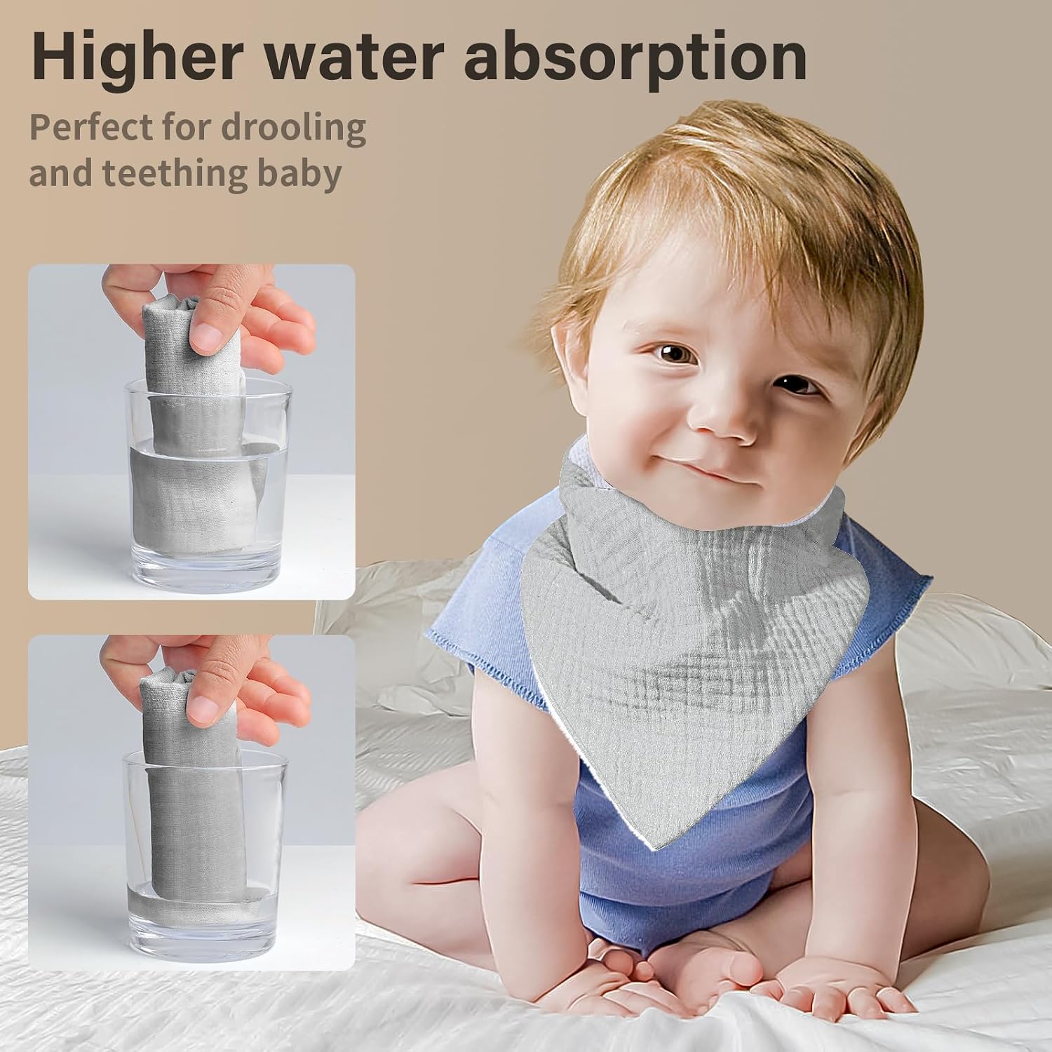 Thumbnail 1 de NISXABEBE Muslin Baby Bibs 6 Pack – Adjustable Dribble Bandana Bibs, Soft Cotton Muslin with Snap Closures