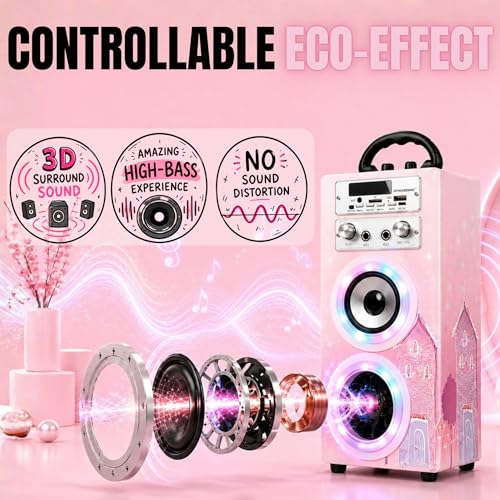 Detalle de Dynasonic Karaoke Altavoz Bluetooth Portátil con 2 micrófonos: diversión móvil para fiestas y comuniones