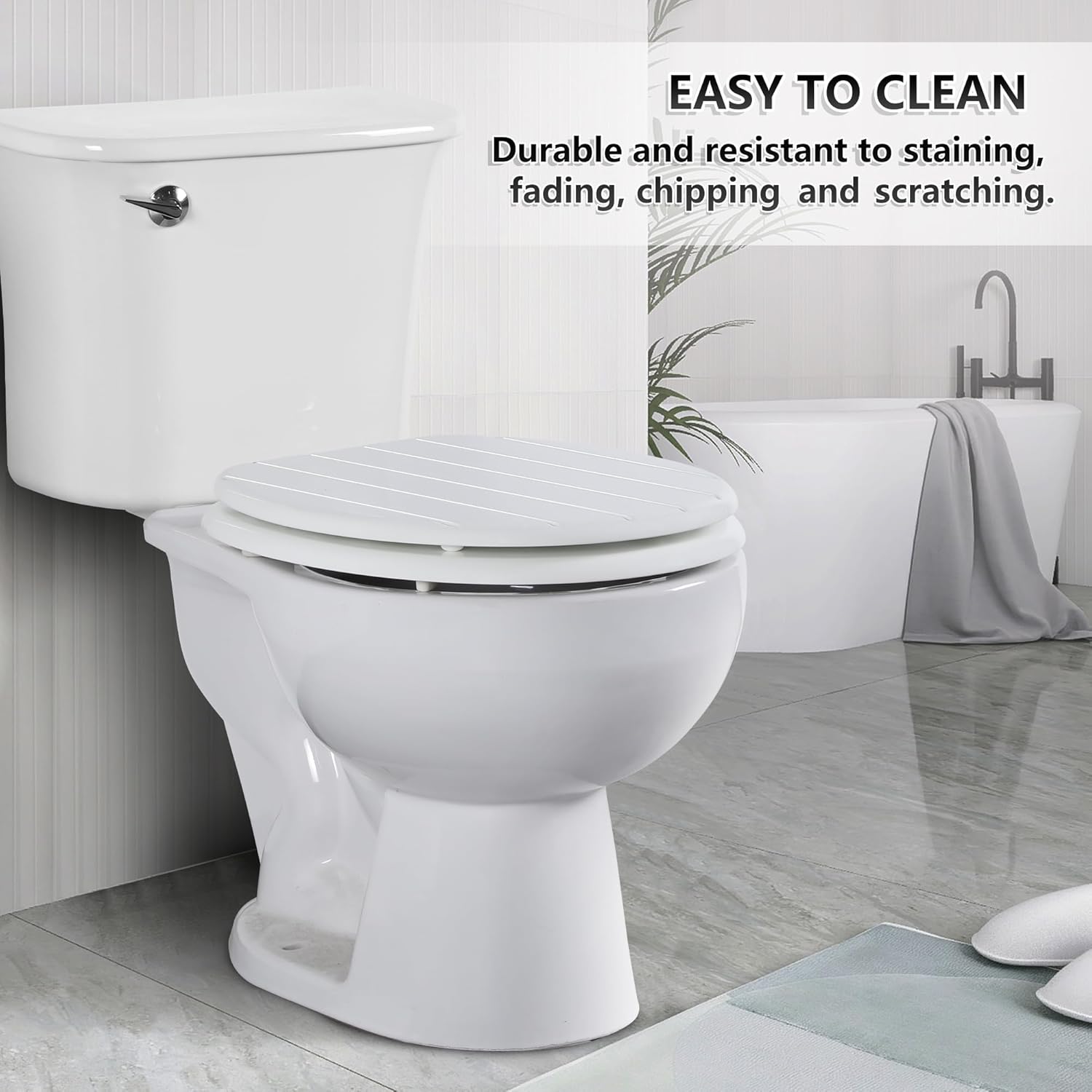 Detalle de Angel Shield White Wooden Toilet Seat — Antibacterial Toilet Seat 🚽