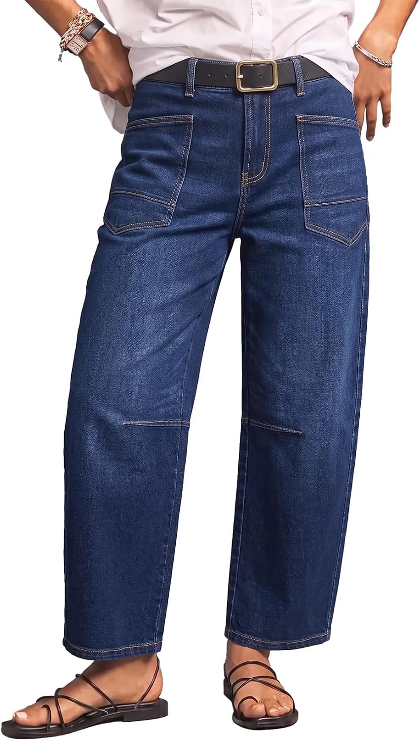 Detalle de Dokotoo Women's Barrel-Leg Jeans in Stretch Denim