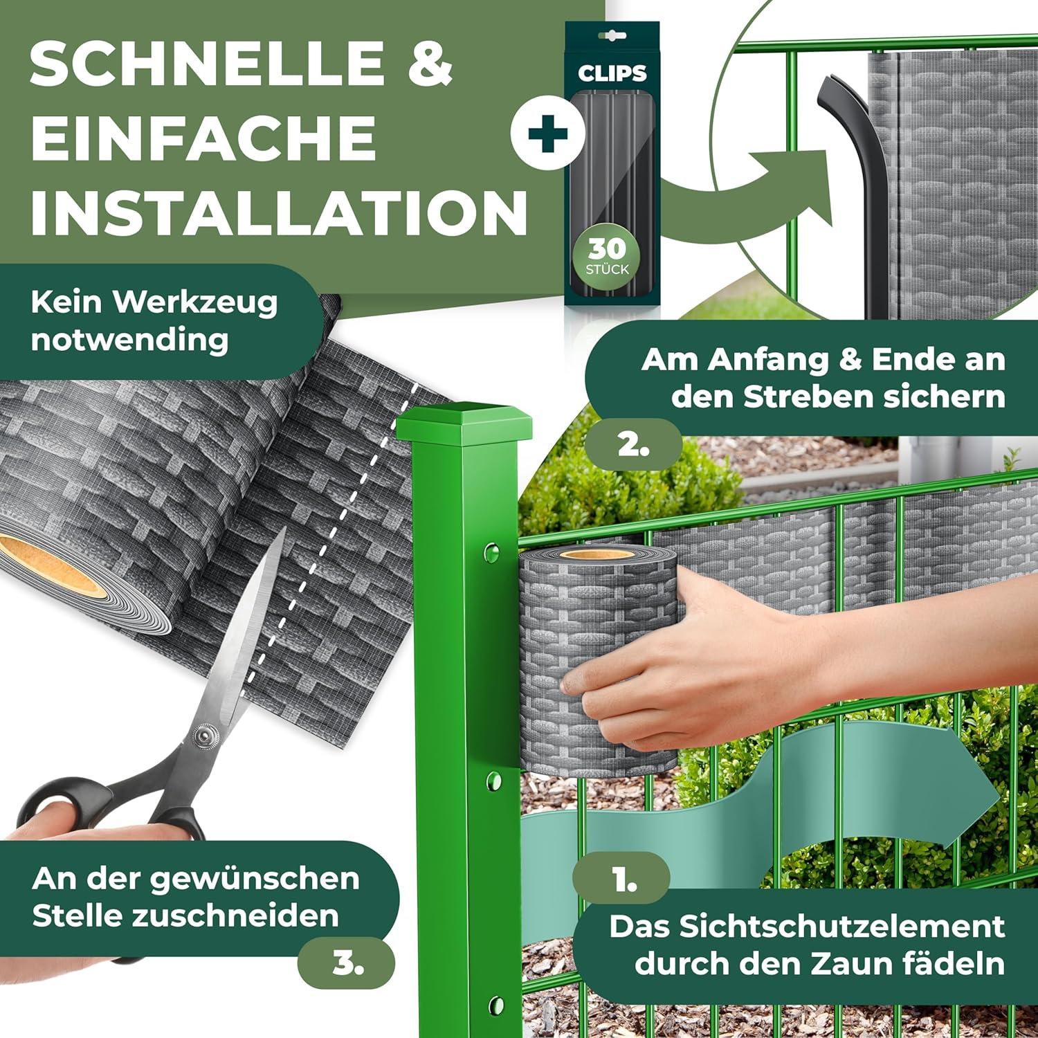 Thumbnail 2 de KESSER PVC Sichtschutzstreifen – 35 m × 19 cm, Doppelstabmatten-Zaun, inkl. 30 Clips