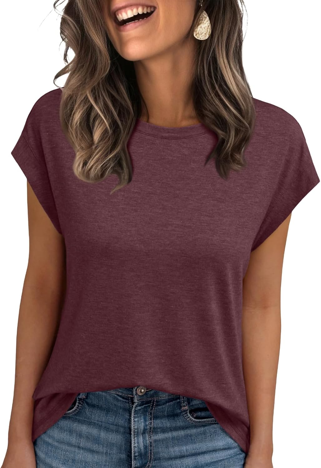 Thumbnail 6 de AUTOMET Women’s Cap Sleeve Tops for Summer—Soft Stretchy Business-Casual Shirts