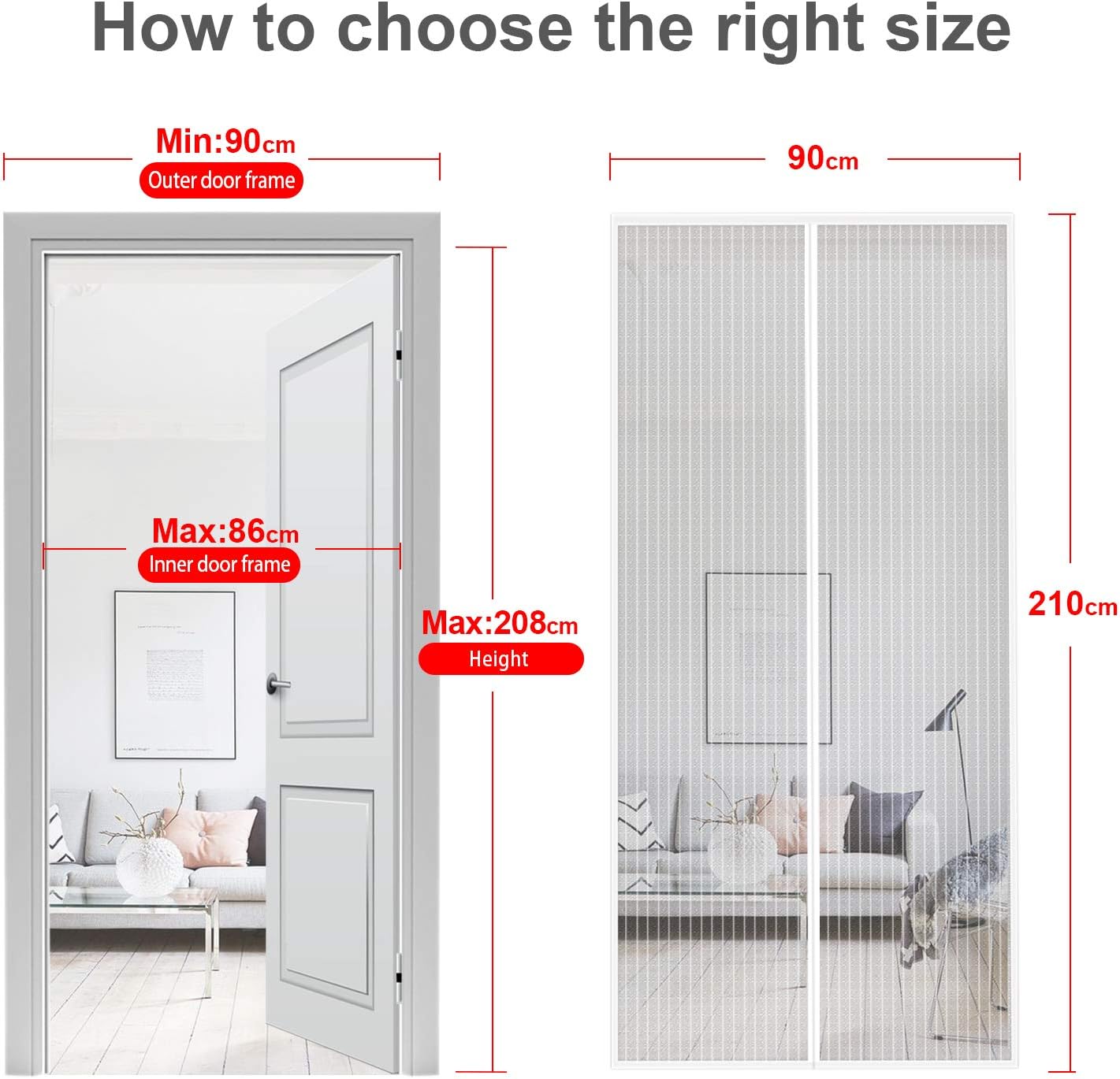 Thumbnail 2 de MYCARBON Fly Screen Door Keep Insects Out Mosquito Door Screen (White/Stripes, 90 × 210cm)