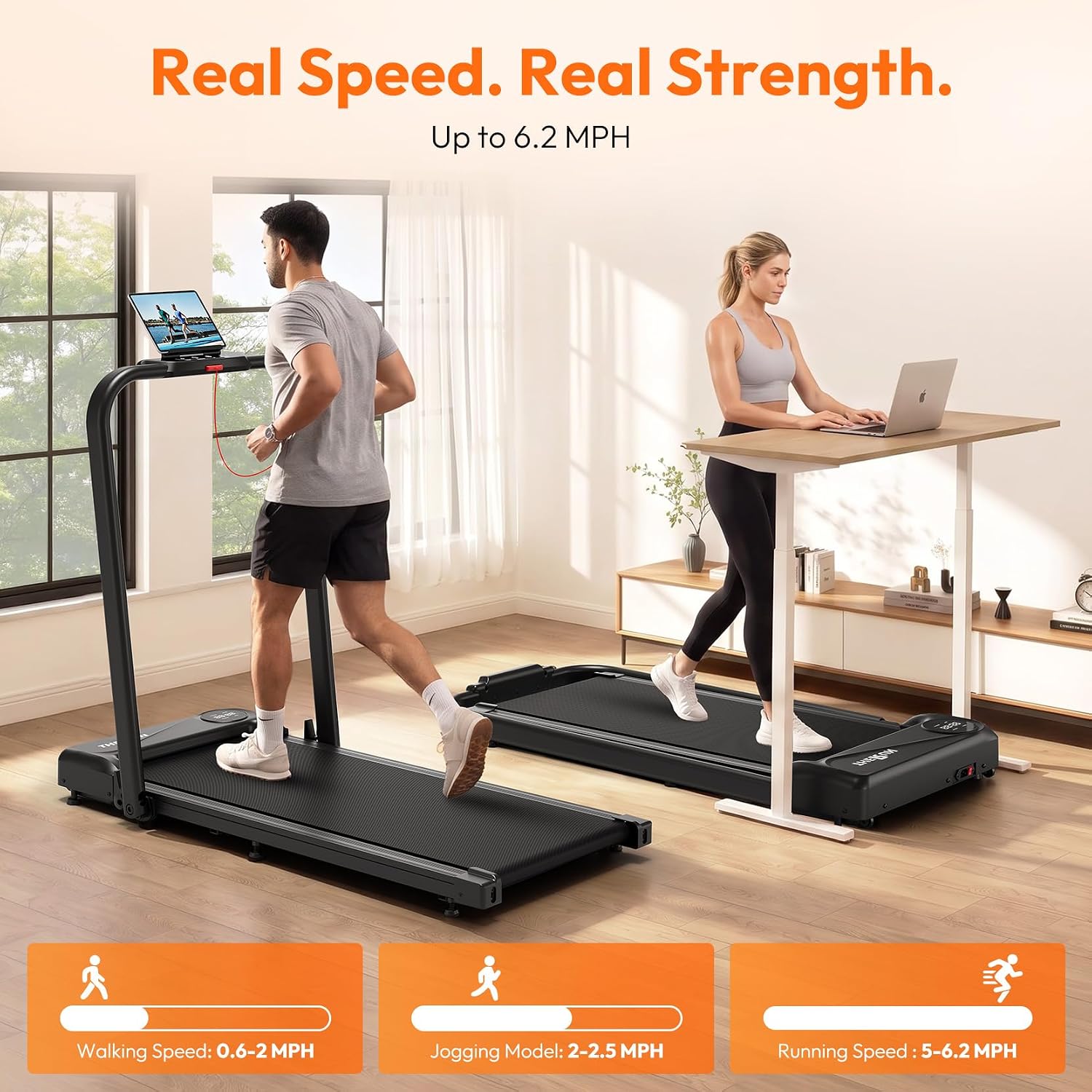 Detalle de THERUN YT05T Walking Pad Treadmill with Foldable Handle, 0.6–6.2 MPH