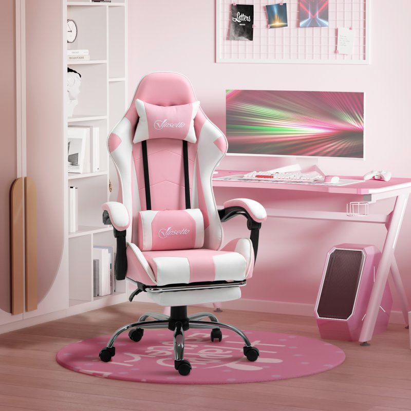 Detalle 2 de Vinsetto Silla Gaming Reclinable Rosa con Reposacabezas y Reposapiés (64x67x119-127 cm)