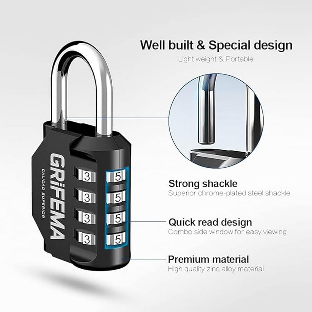 Thumbnail 2 de GRIFEMA GA1001 4-Digit Combination Padlock – 2 Pack, Zinc Alloy, Weatherproof