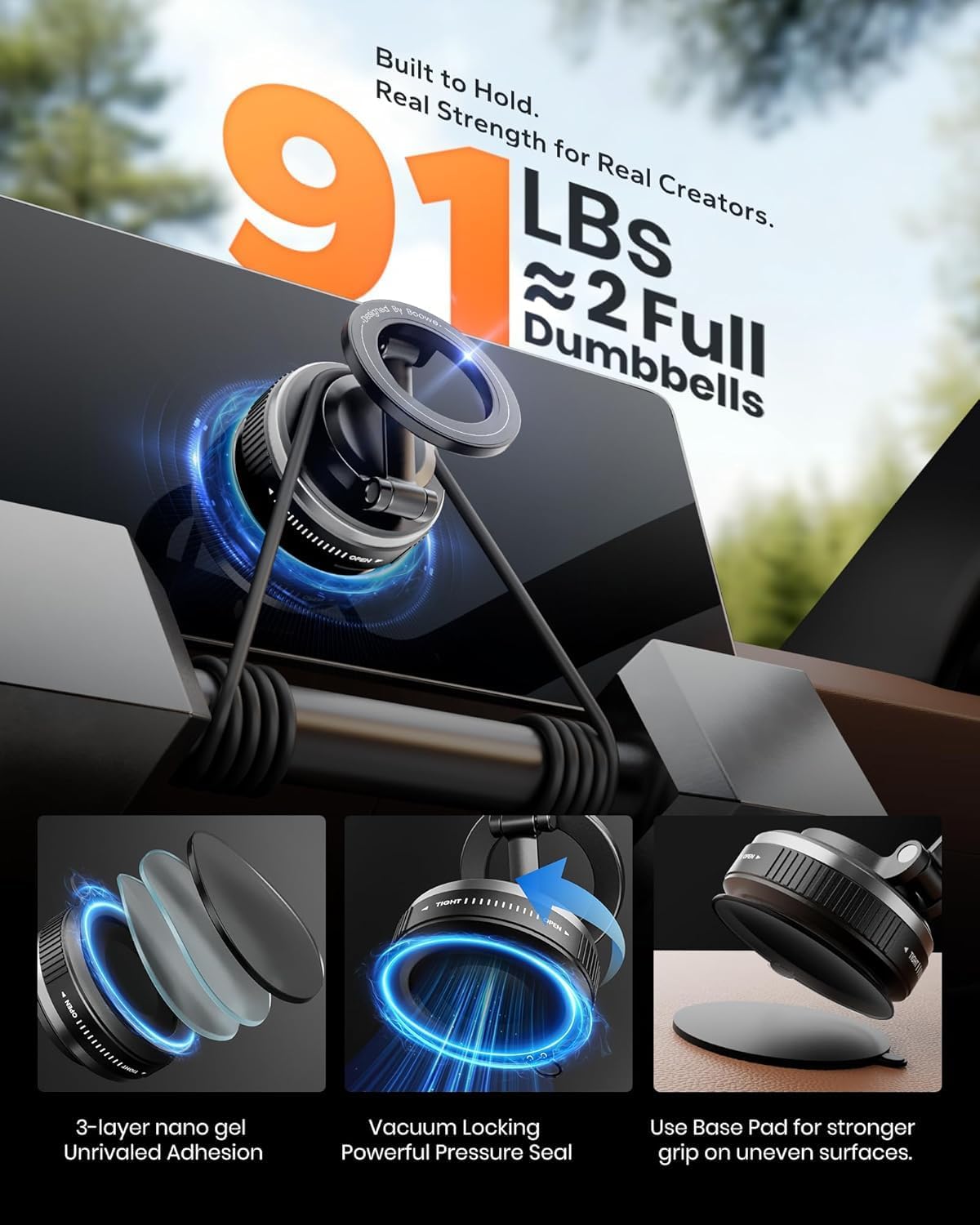 Detalle de Boowe 2026 Upgraded Vacuum Magnetic Phone Holder for Car (360° adjustable, strong suction lock)