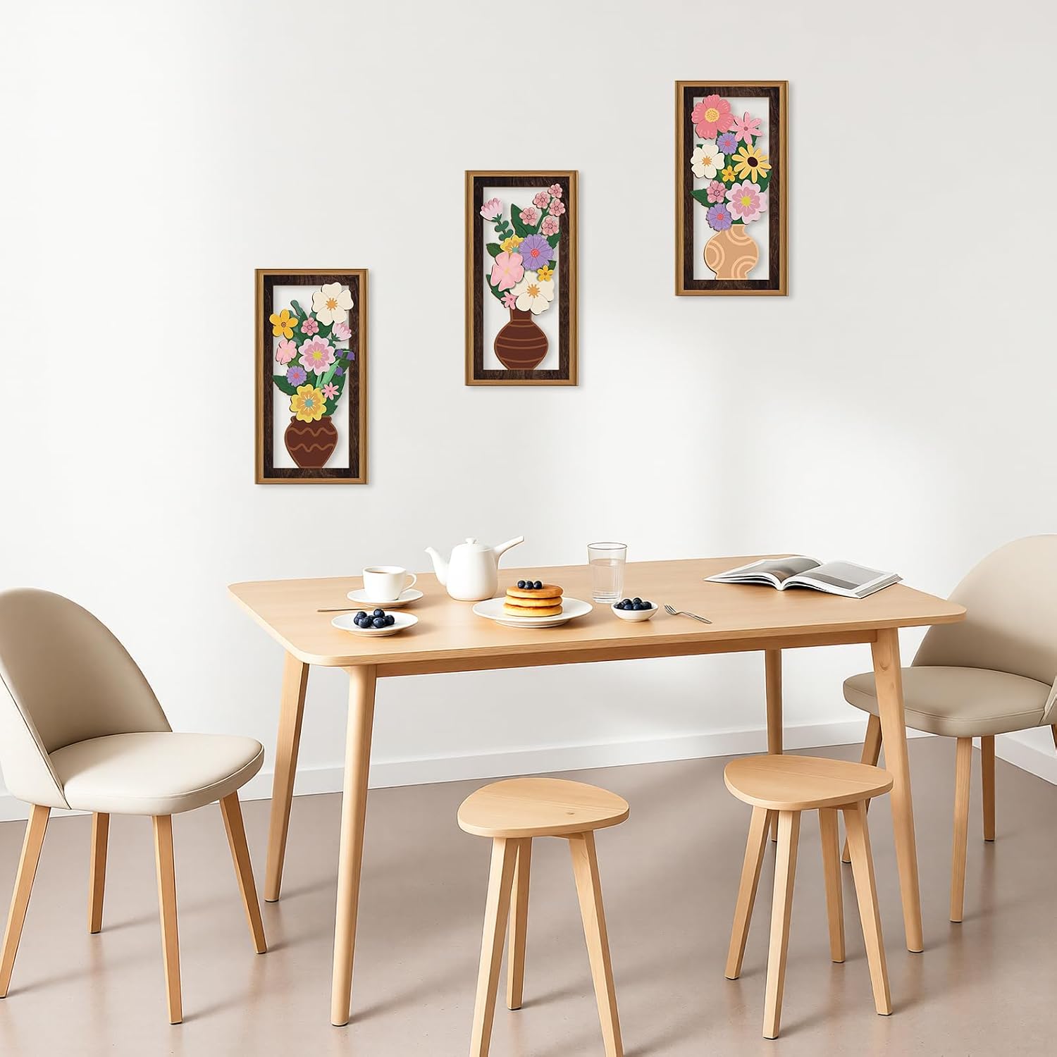 Detalle 2 de ANHUIB 3 Pcs Boho Flower Wall Art 20x40cm