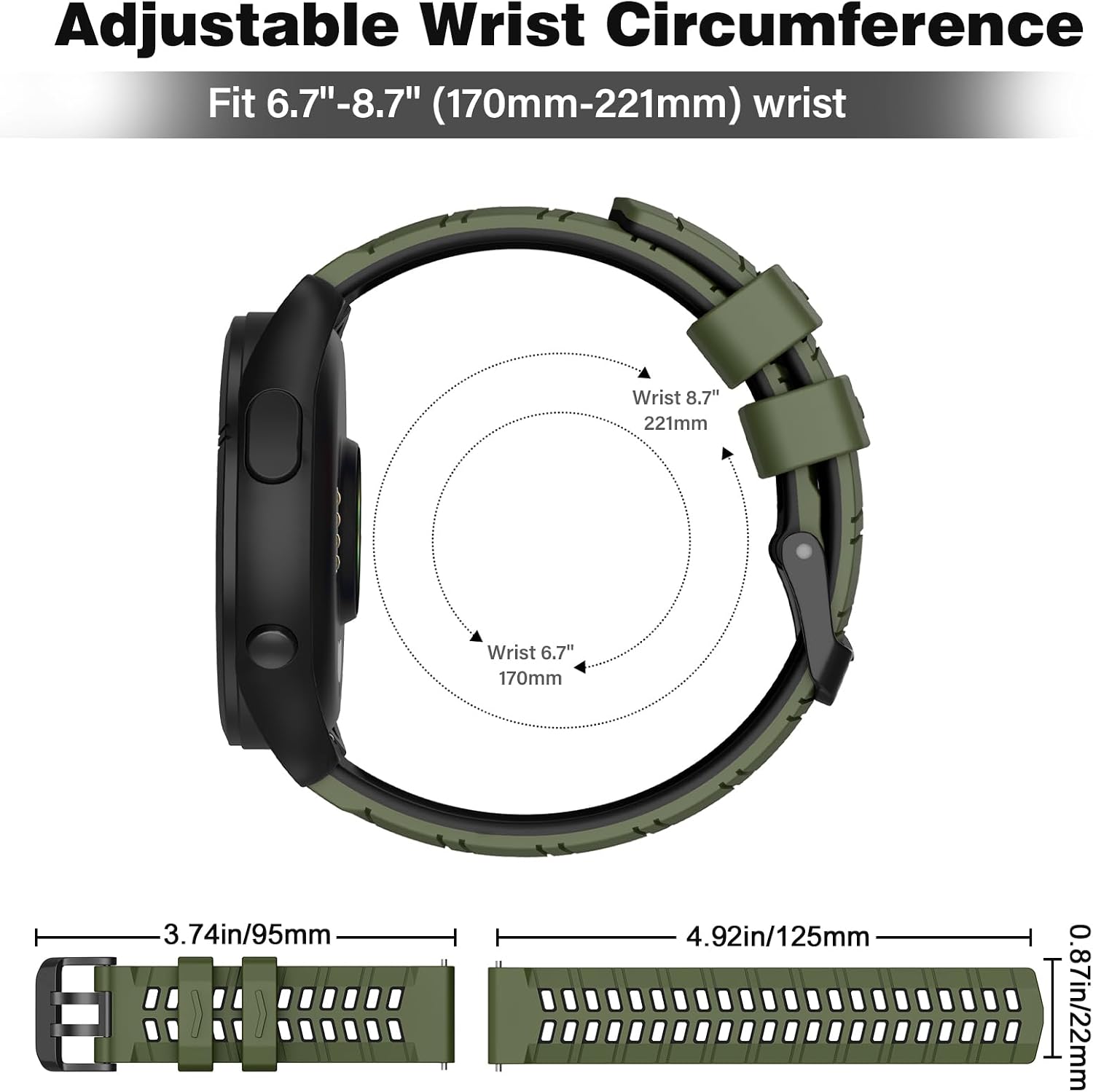 Detalle de OVERSTEP Silicone Replacement Strap for Garmin Forerunner 255/265, Vivoactive 4, Venu 3/2 (22mm Quick Release)