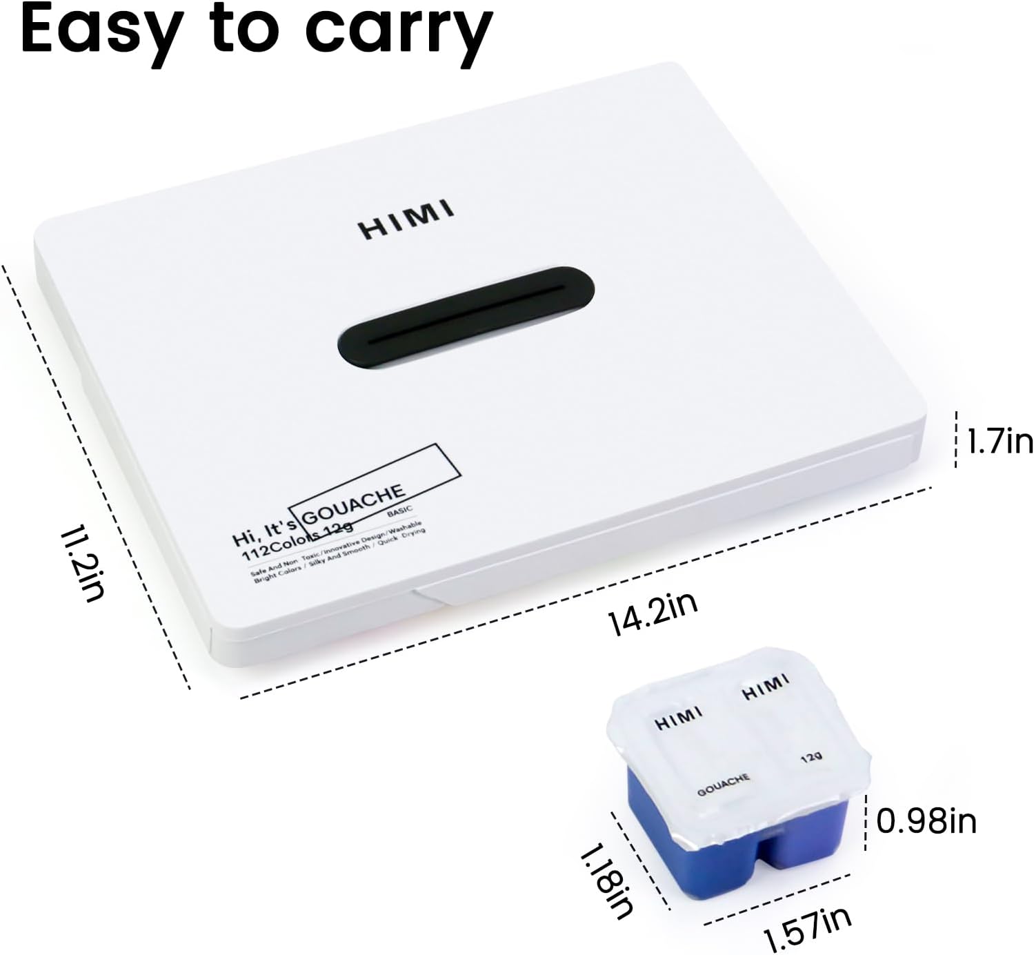 Thumbnail 3 de HIMI Gouache Paint Set 112 Colours x 12g – Dual Jelly Cup Design in Carrying Case (ARTFLY)