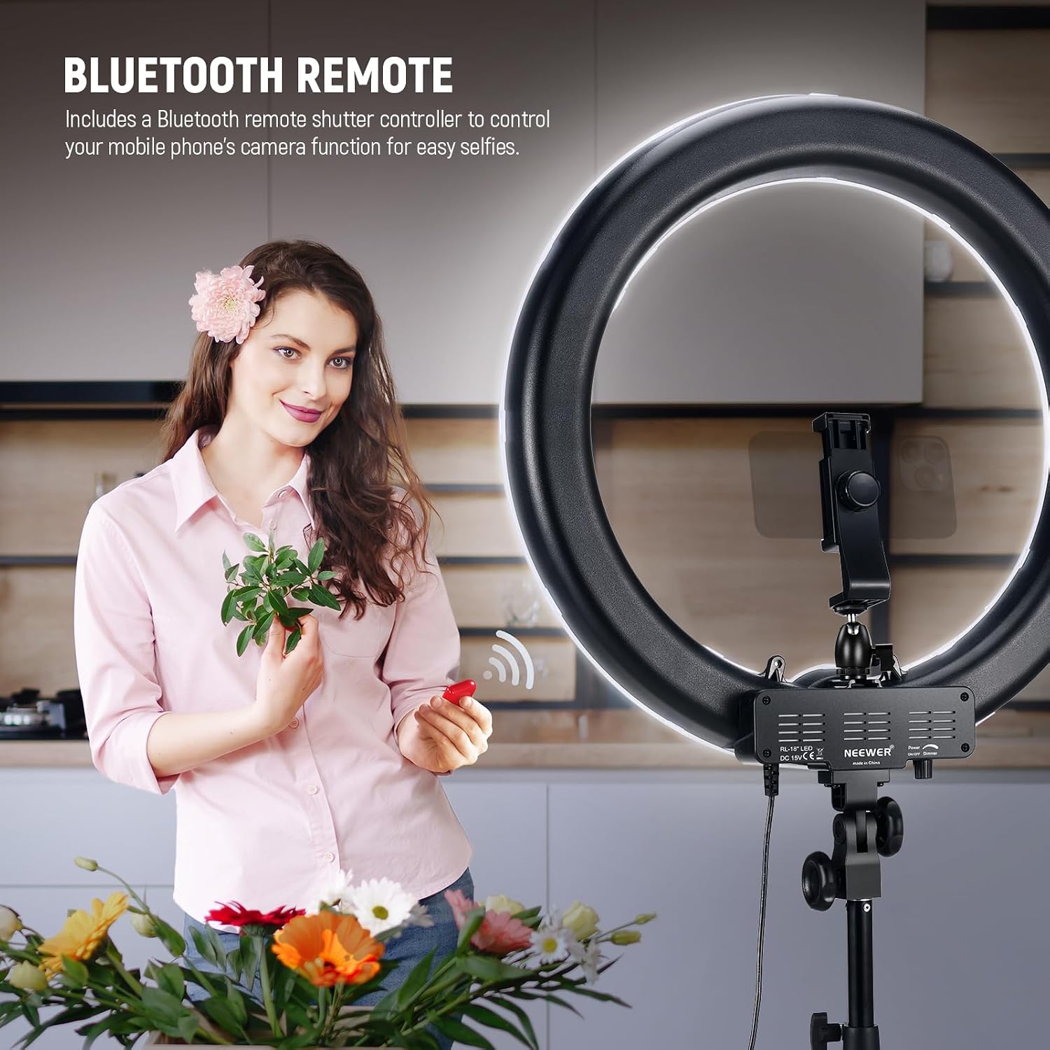 Thumbnail 4 de NEEWER RL-18 18 inch / 45cm LED ring light with tripod stand and phone holder (58W, 5600K, CRI 95)