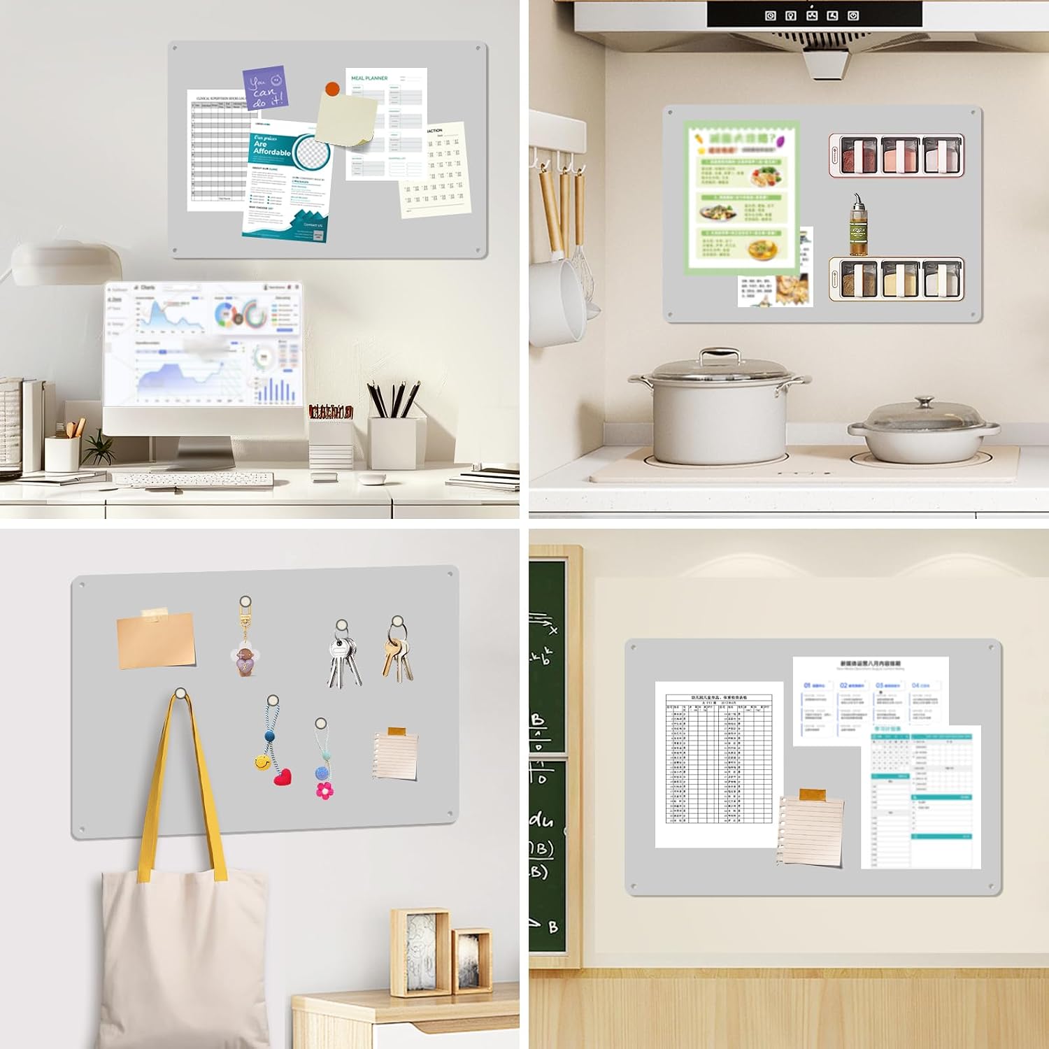 Thumbnail 4 de ALANGDUO Magnettafel-Set aus Edelstahl 42 × 30 cm, 2 Stück – Wandtafel grau